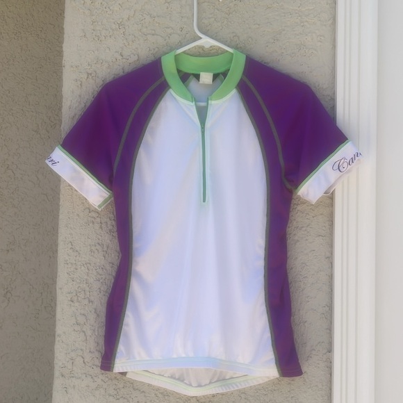 Canari Tops - Canari Women's White/Purple Short Sleeve 1/4 Zip Cycle Jersey Size L